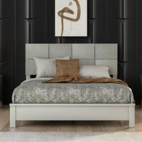 Champagne Silver Platform Bed Solid Rubber Wood Frame and Legs, Queen Size