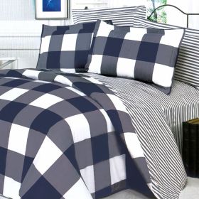 Blancho Bedding - [Navy & White] 100% Cotton 4PC Duvet Cover Set (King Size)(Comforter not included)