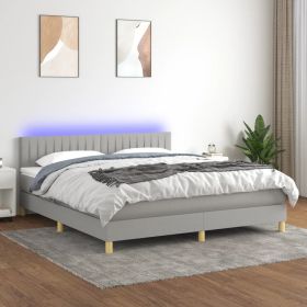Box Spring Bed with Mattress&LED Light Gray King Fabric