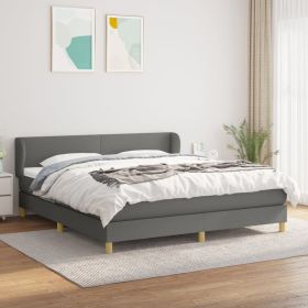 Box Spring Bed with Mattress Dark Gray California King Fabric