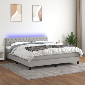 Box Spring Bed with Mattress&LED Light Gray Queen Fabric