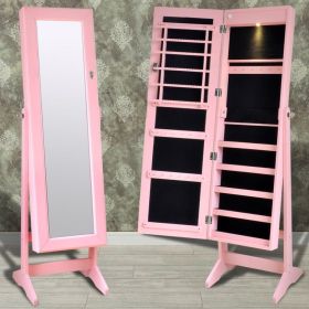 Pink Free Standing Jewelry Cabinet with LED Light and Mirror