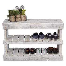 Woven Paths Rustic Wood 2 -Tier Shoe Rack Bench with Storage, Brown