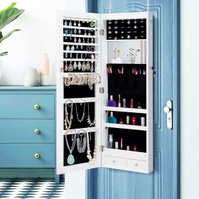 MM Modern Muse 6 LED Jewelry Mirror Cabinet, Wall/Door Mounted Hanging Jewelry Armoire Organizer with Full-Length Mirror